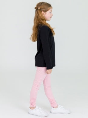 RuffleButts | Kids Ruched Bow Leggings | Pink