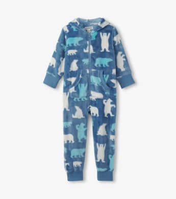 Little Blue House By Hatley | Polar Bears Kids Hooded Fleece Jumpsuit | Blue