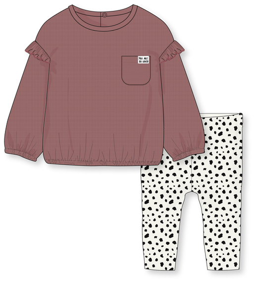 Rose Textiles - Girls Waffle Top and Legging-Dalmatian Print