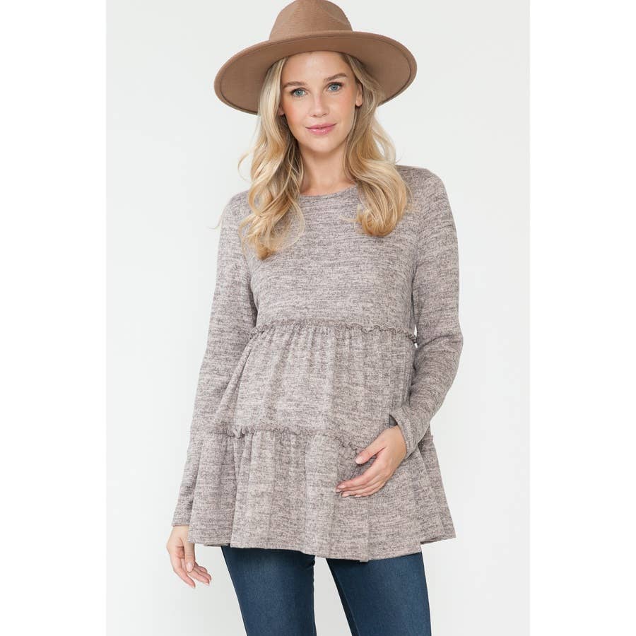 Story Teller - Maternity Baby Doll Fall Holiday Top: Sand