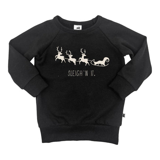 Baby/kids/youth | Bamboo/Cotton Fleece Lined 'Sleigh n' It' Pullover | Black - Pink & Blue Kidz Clothing