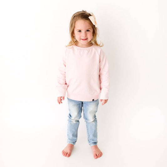 Lola & Taylor - Unisex Organic Cotton Crew Neck Raglan Sweatshirt - Soft Pink - Pink & Blue Kidz Clothing