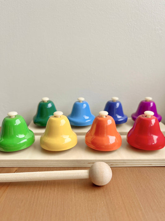 All Wooden Elements - Wooden Desk Bells Set | 8 Notes Diatonic Hand Bells - Pink & Blue Kidz Clothing